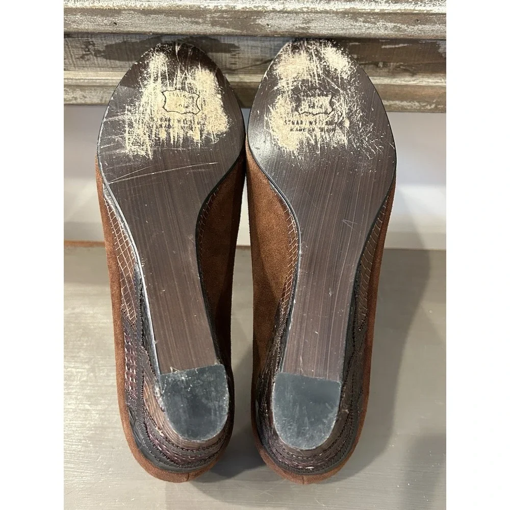 Stuart Weitzman Brown Suede Textured Mix Animal Print Wedge‎ Heel Size 7.5N